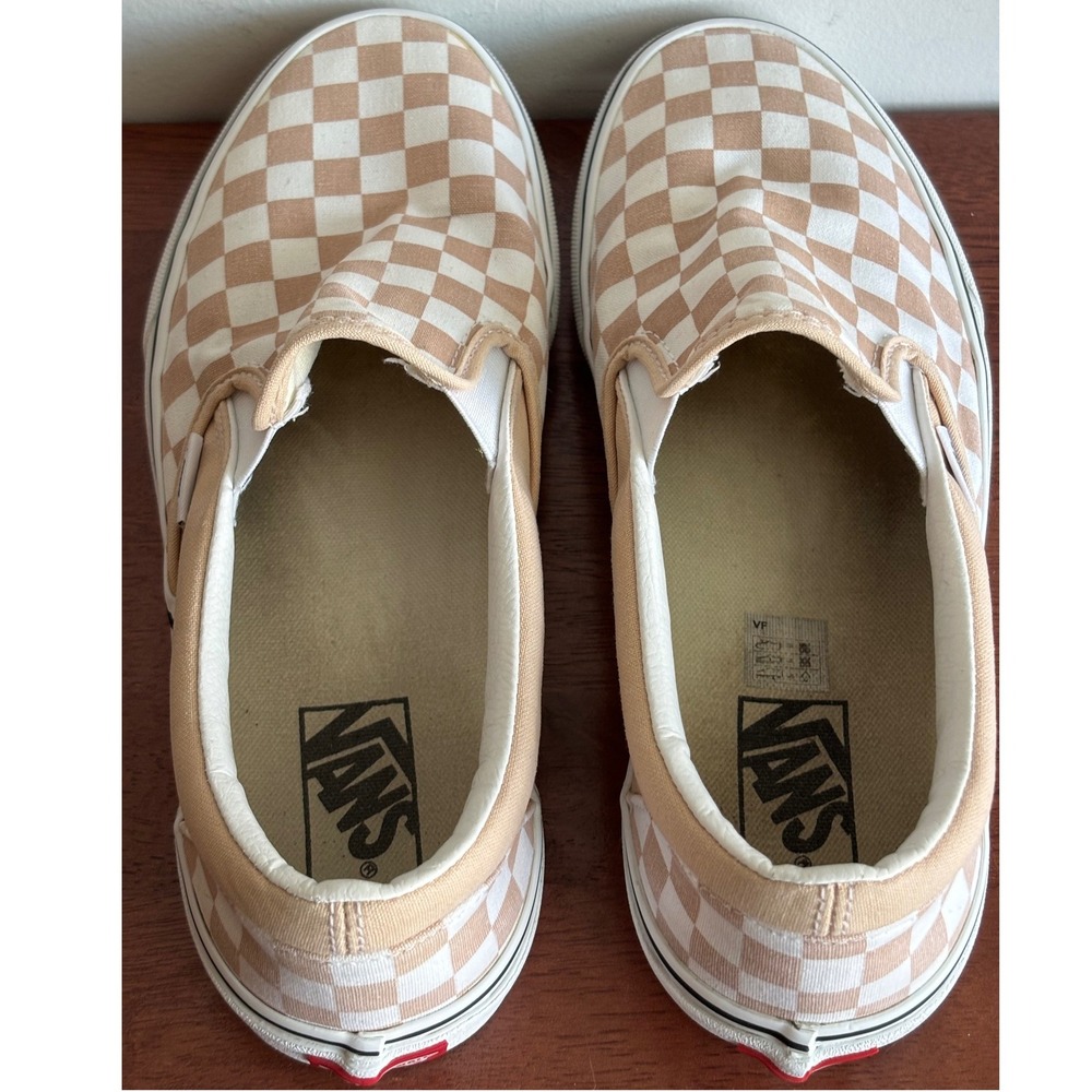 Vans Slip-On Checkerboard Sneakers in Beige and White - Picture 2 of 8
